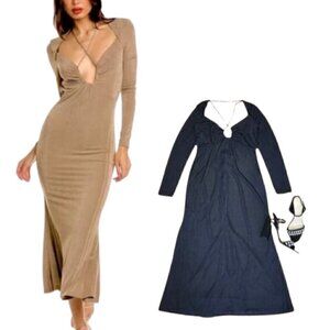 NWT JASON WU Black designer long sleeve backless midi cocktail dress